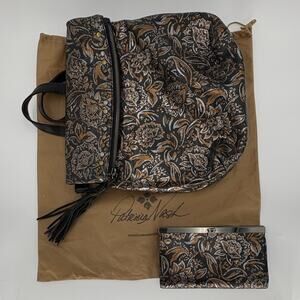 Patricia Nash Luzille Metallic Floral Leather Convertible Backpack Wallet Set
